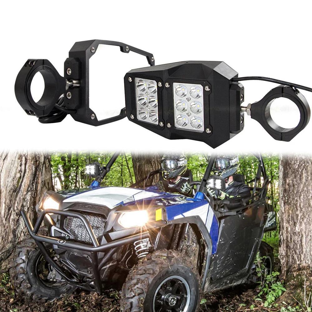 Black 1.5"-2" UTV Rear View Side Mirrors w/ LED Light