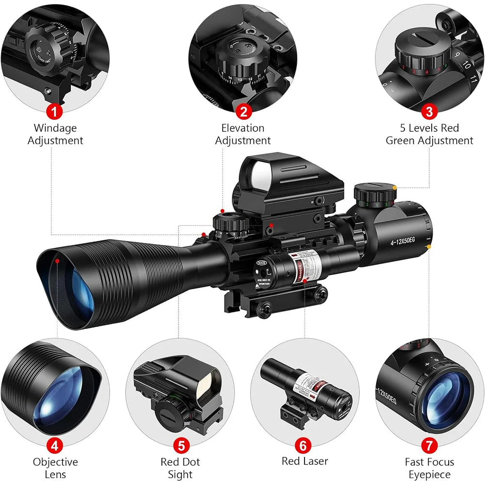 4-12x50 Tactical Riflescope Laser Combo