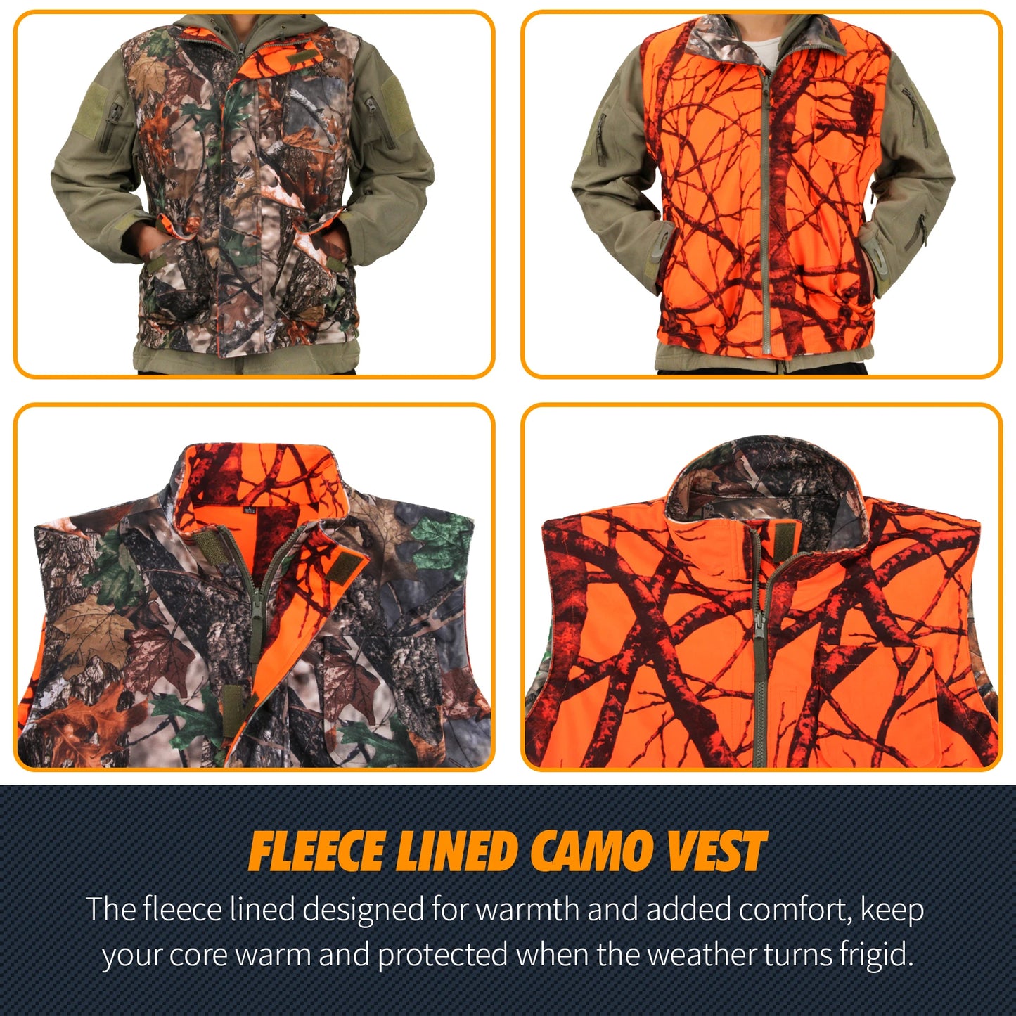 Orange Camo Hunting Vest, Reversible