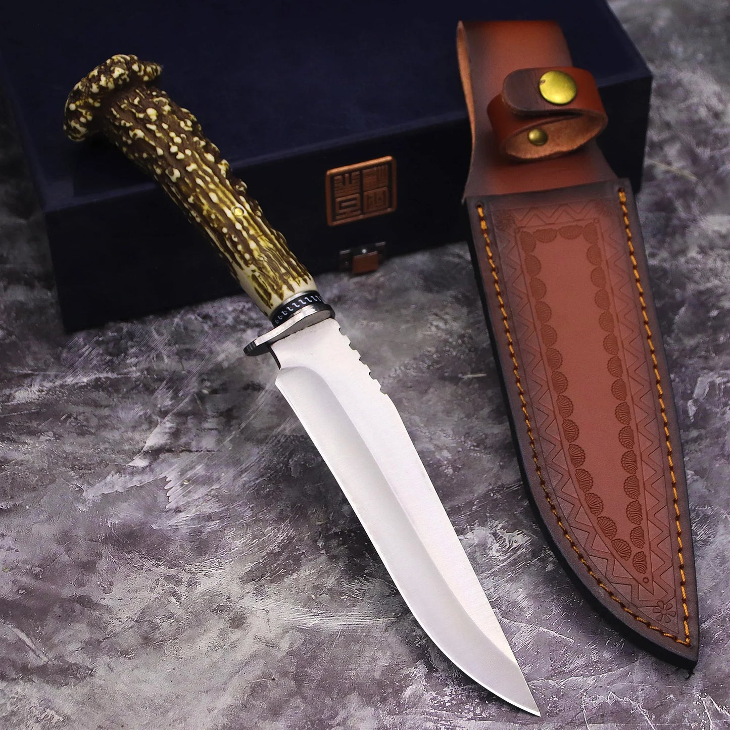 Straight Knife with antler handle