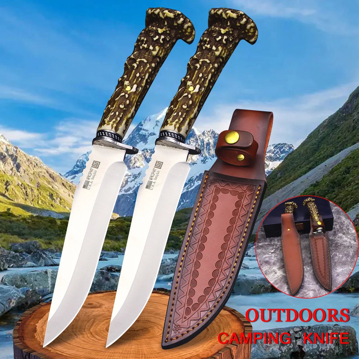 Straight Knife with antler handle