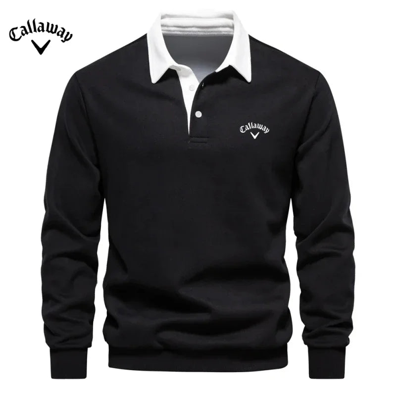 Men's Embroidered Pure Cotton Long Sleeved Polo Shirt