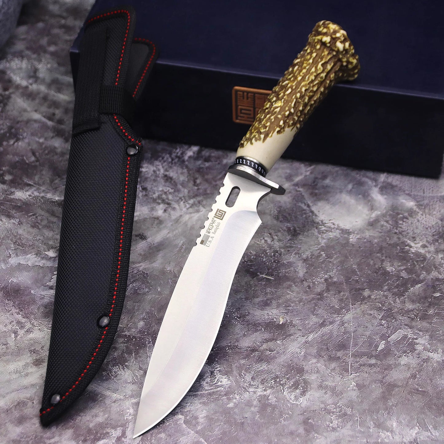 Straight Knife with antler handle