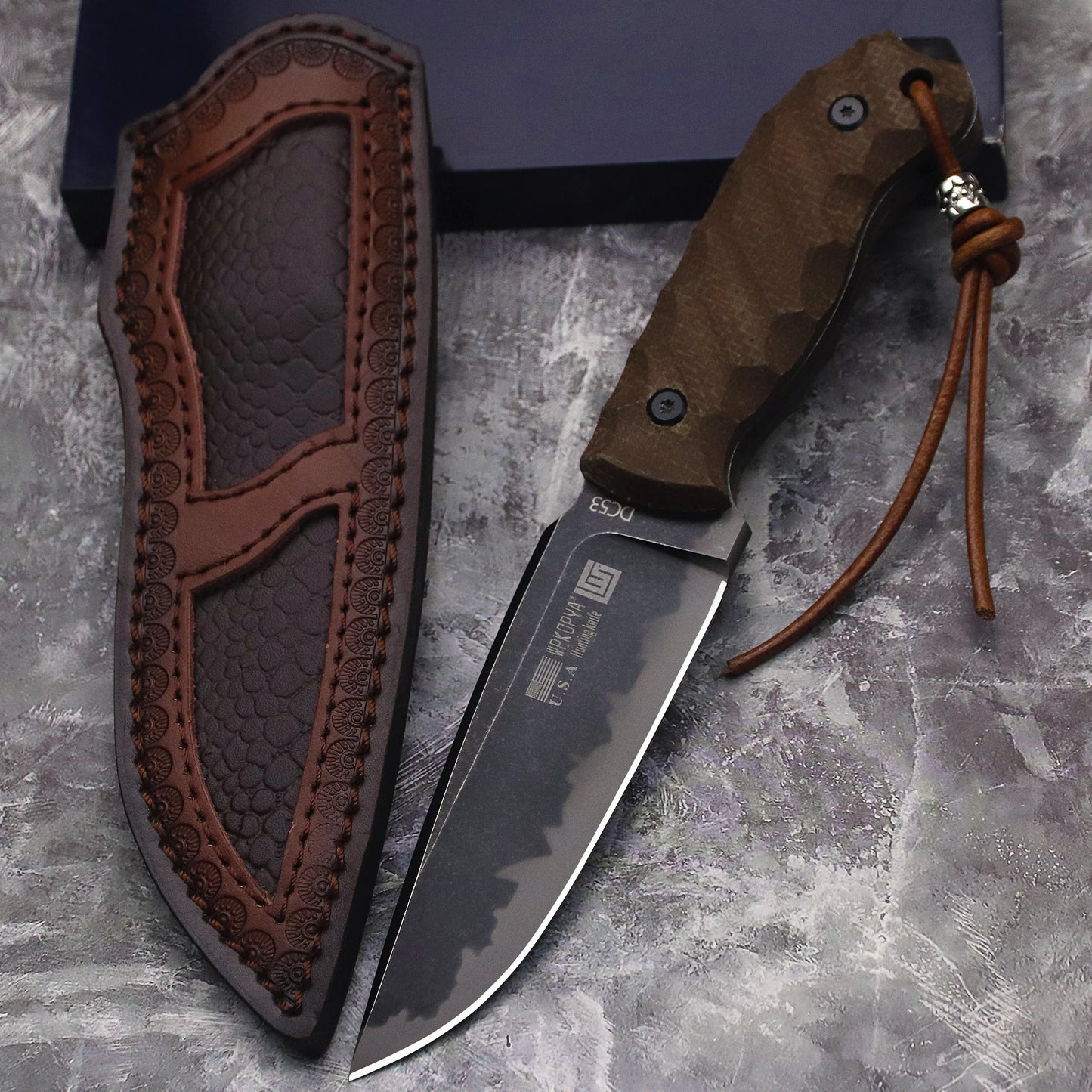 U.S.A Linen handle 6mm reinforced DC53 steel All Tang Outdoor hunting knife