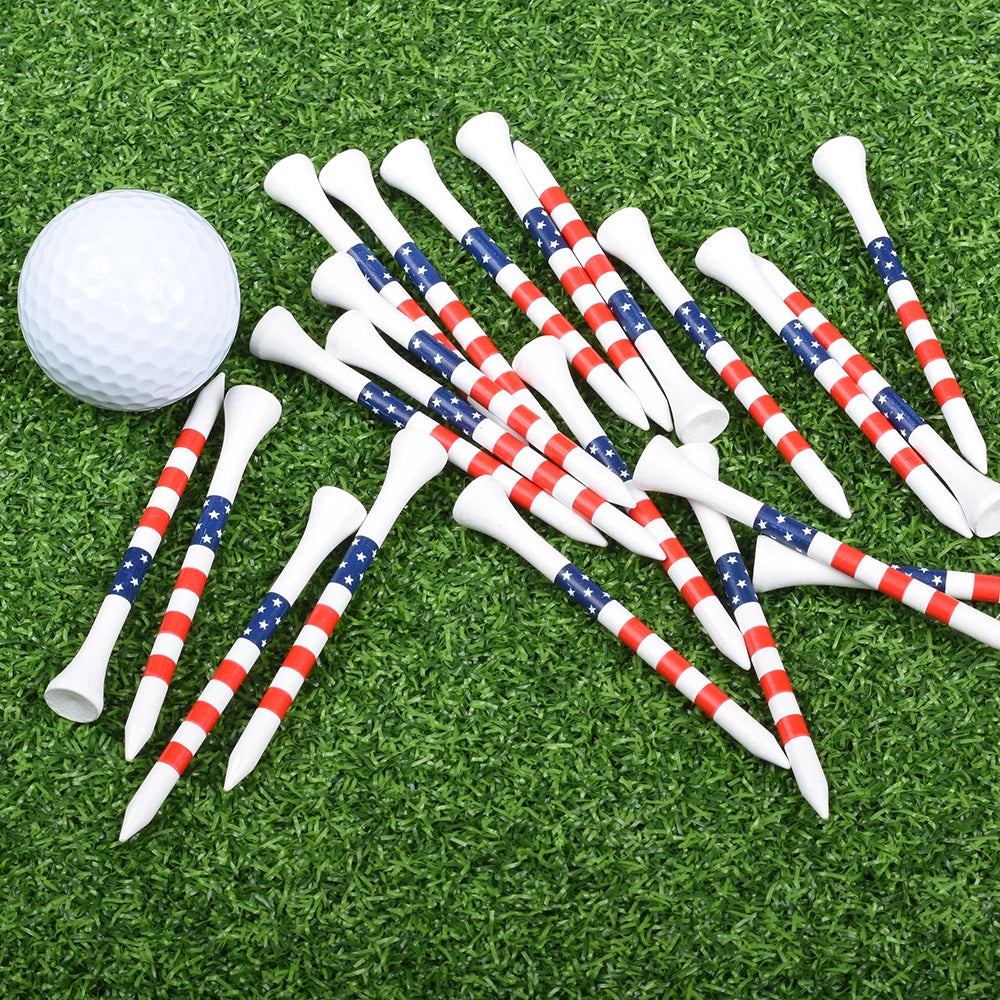 50pcs American Flag Style Durable Bamboo Golf Tees