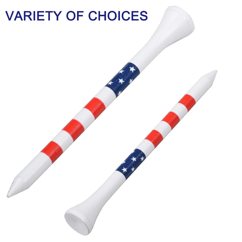 50pcs American Flag Style Durable Bamboo Golf Tees