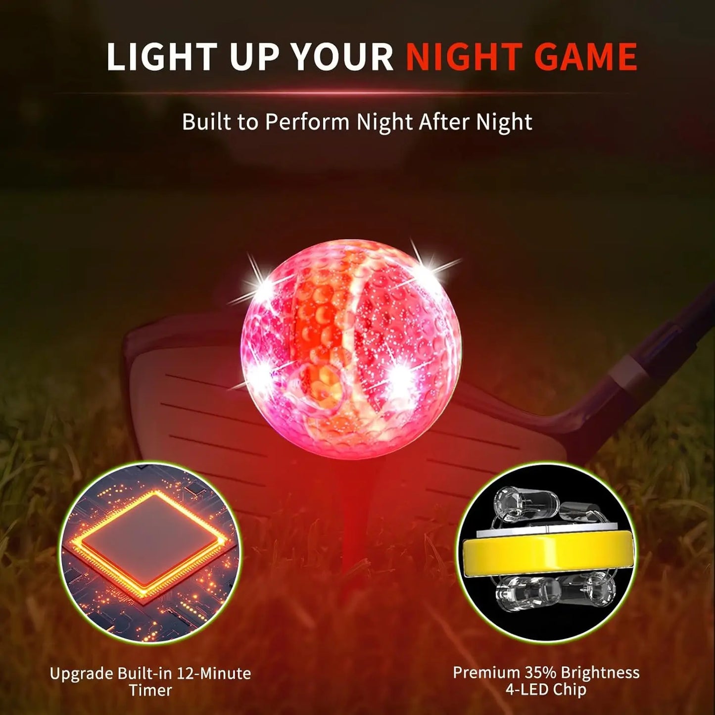 Crestgolf LED Golf Balls for Night Glow in The Dark Golf Ball