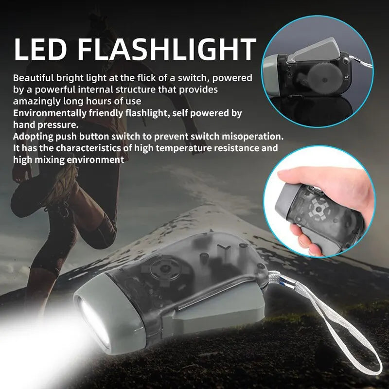 3 LED Hand Pressing Dynamo Crank Power Wind Up Flashlight