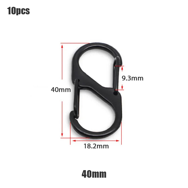 10PCS Stainless Steel S Type Carabiner With Lock