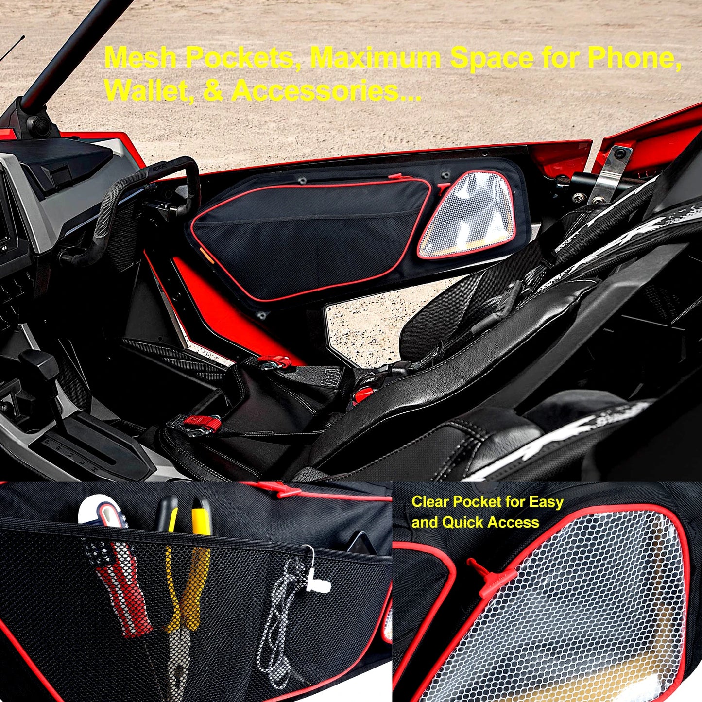 Polaris Front Door Storage Bags Waterproof with Removable Knee Pad