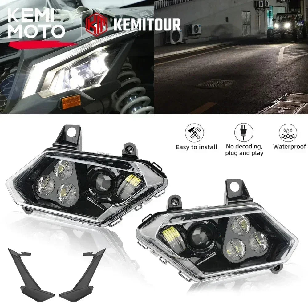 LED Headlights Assembly Head Lamp & Cover High/Low Beam for Can-Am Maverick