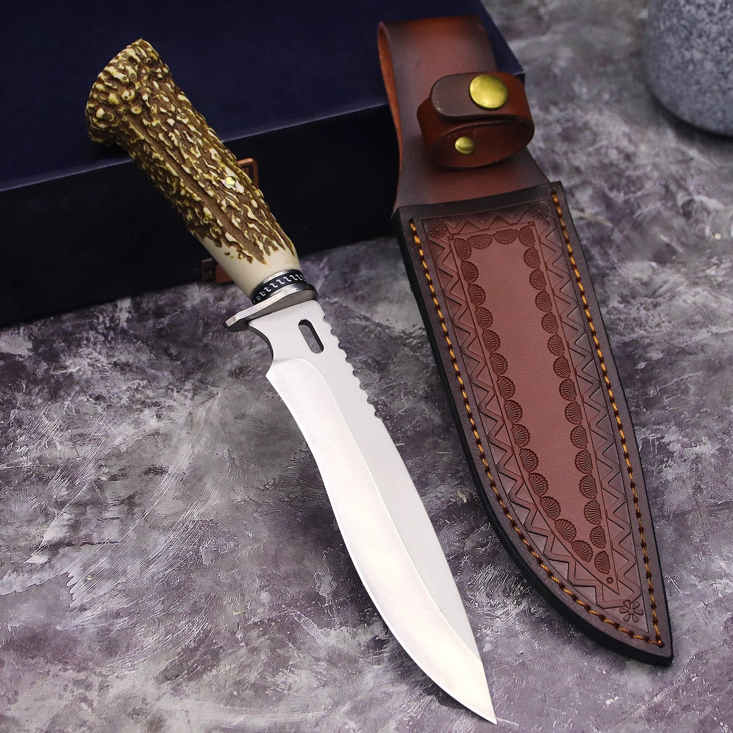 Straight Knife with antler handle