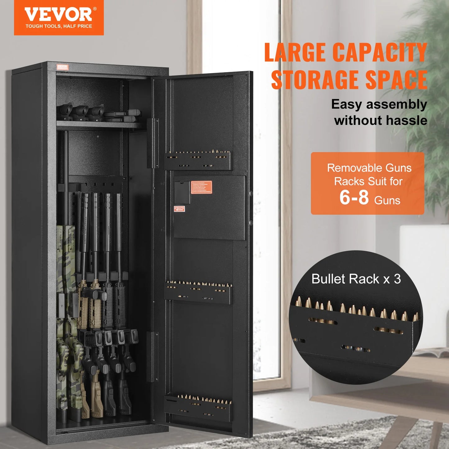 VEVOR 6-12 Rifles Safe Gun Safe with Lock & Digital Keypad Tall Gun Storage Cabinet with Removable Shelf for Home Rifle Shotguns