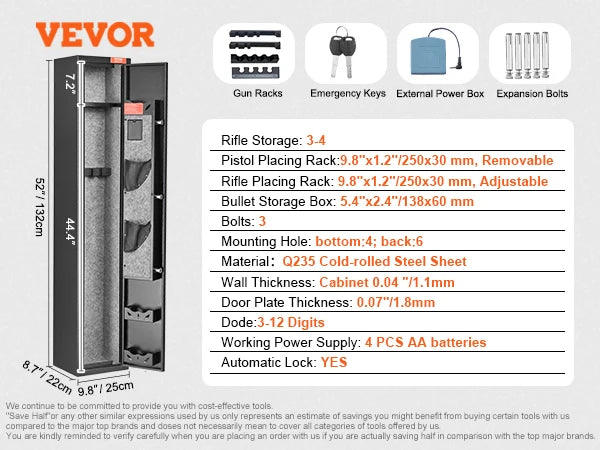 VEVOR 3-8 Rifles Gun Safe with Digital Keypad