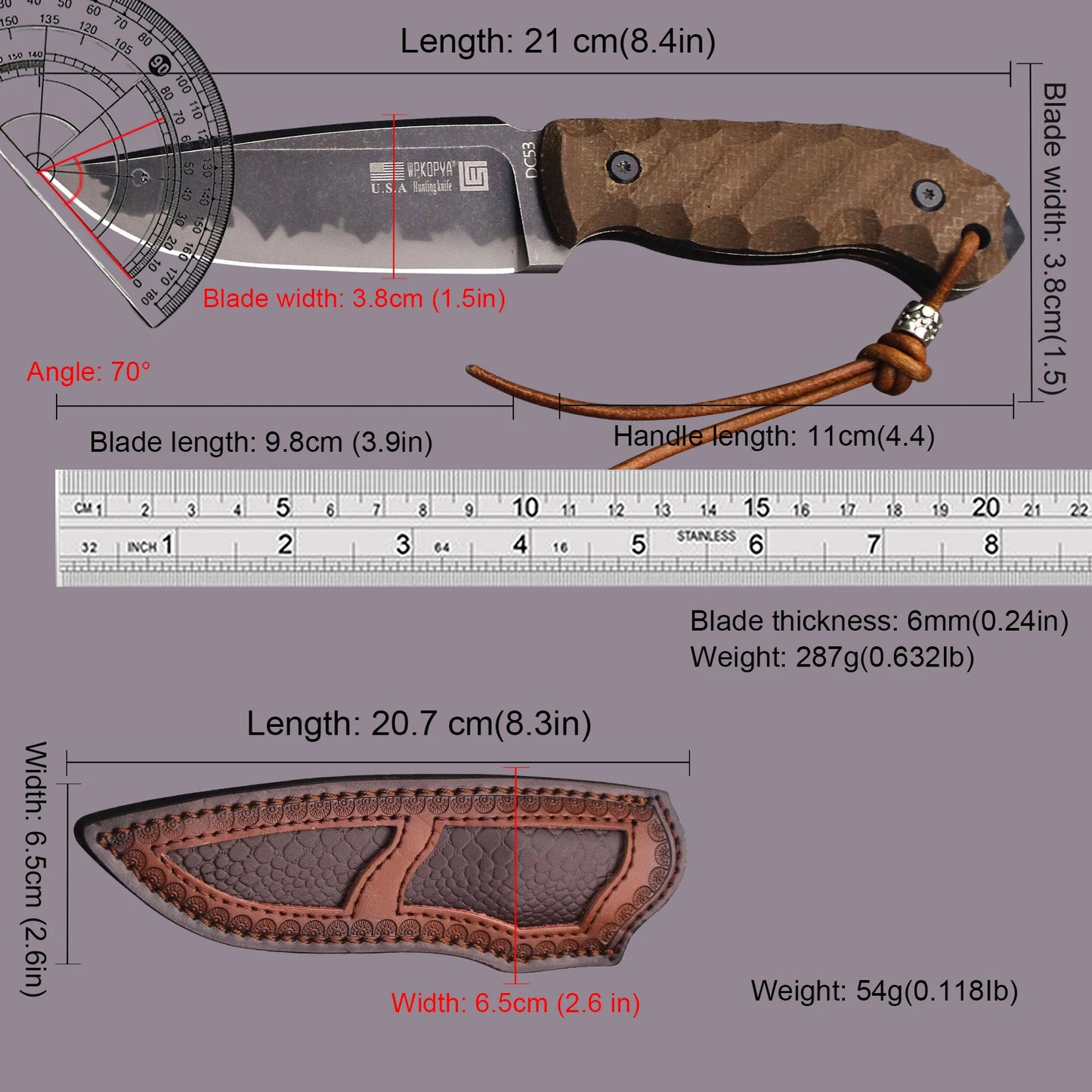 U.S.A Linen handle 6mm reinforced DC53 steel All Tang Outdoor hunting knife