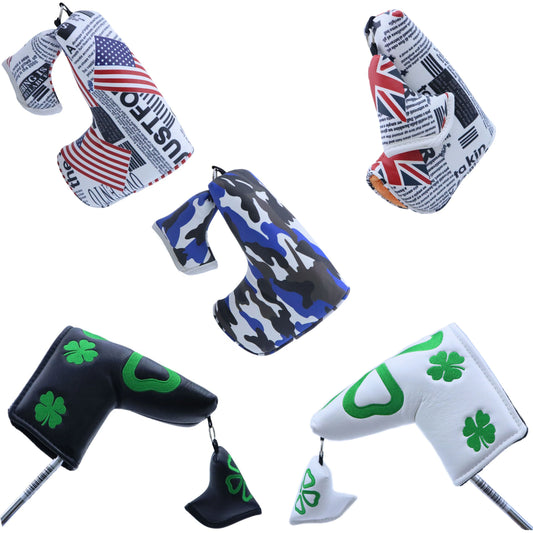 Camouflage and Clover Magnet Golf Blade Putter Cover