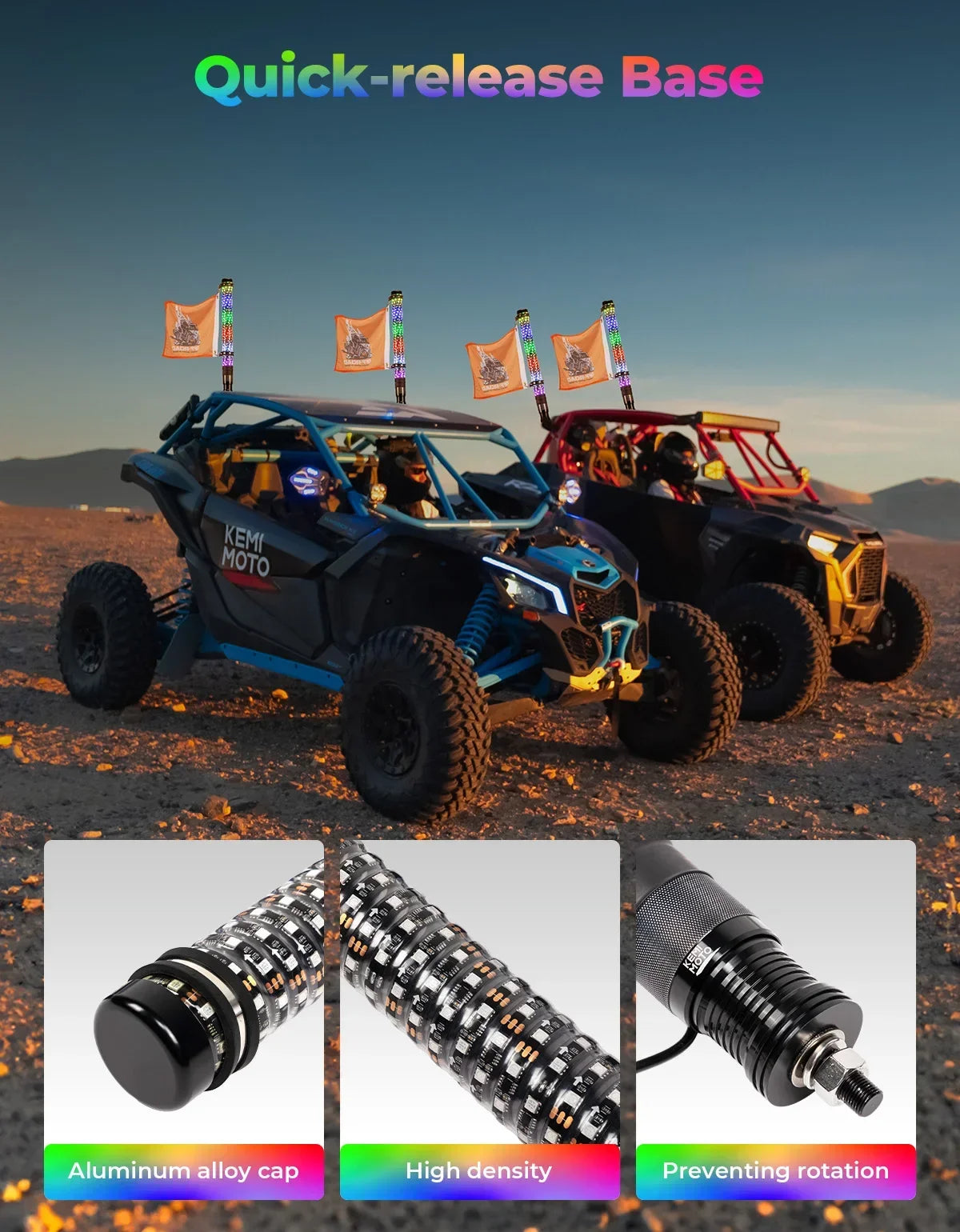 2pc 1-2ft UTV ATV Fat Whip Lights