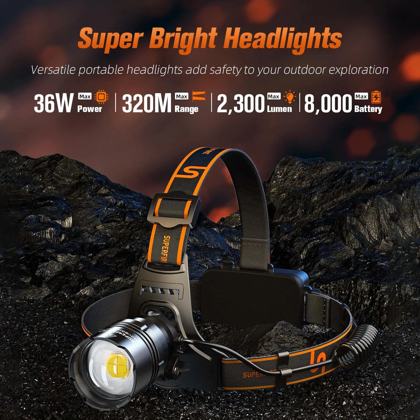 SUPERFIRE Powerful Headlamp Zoom USB-C Rechargeable