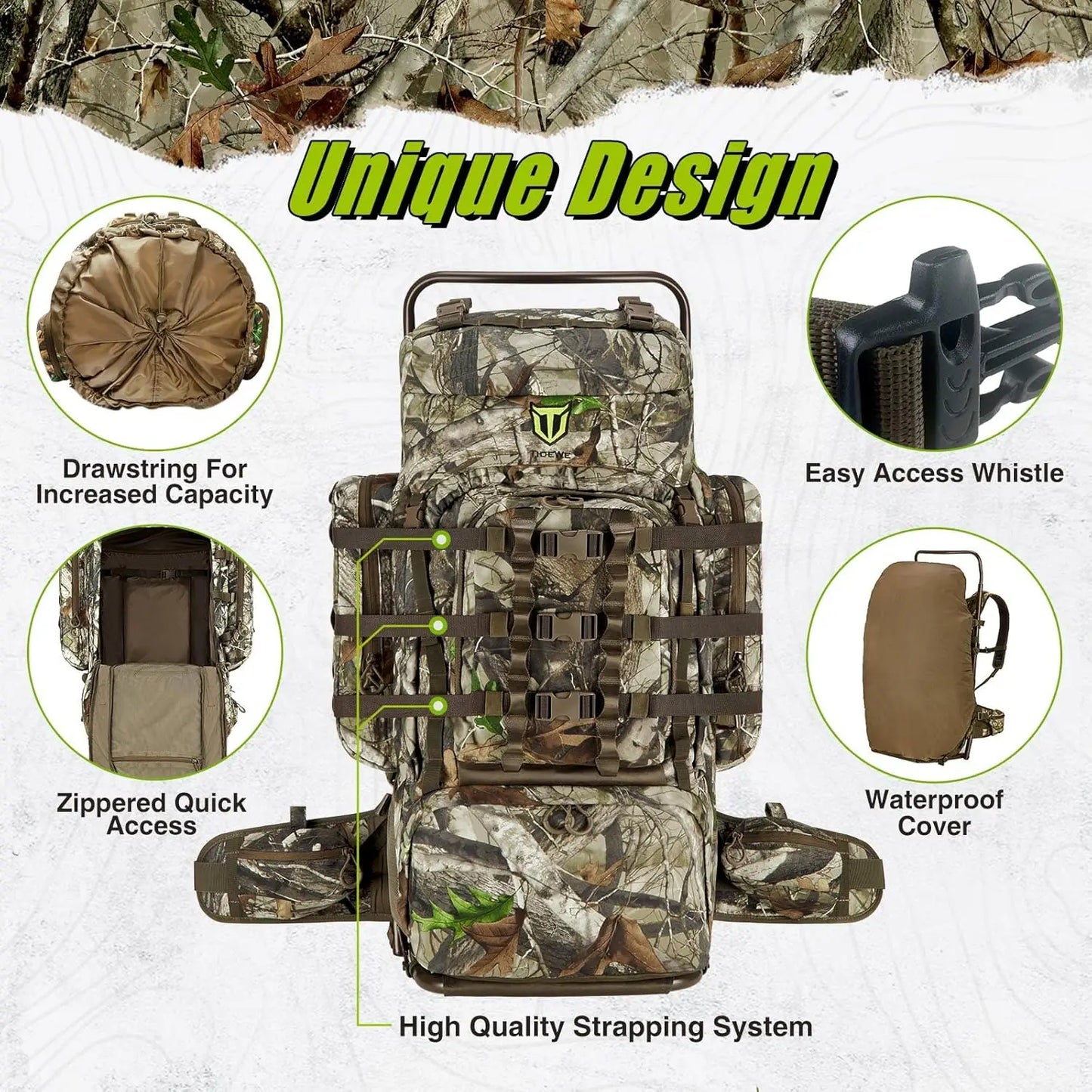 Hunting Backpack with Frame and Rain Cover