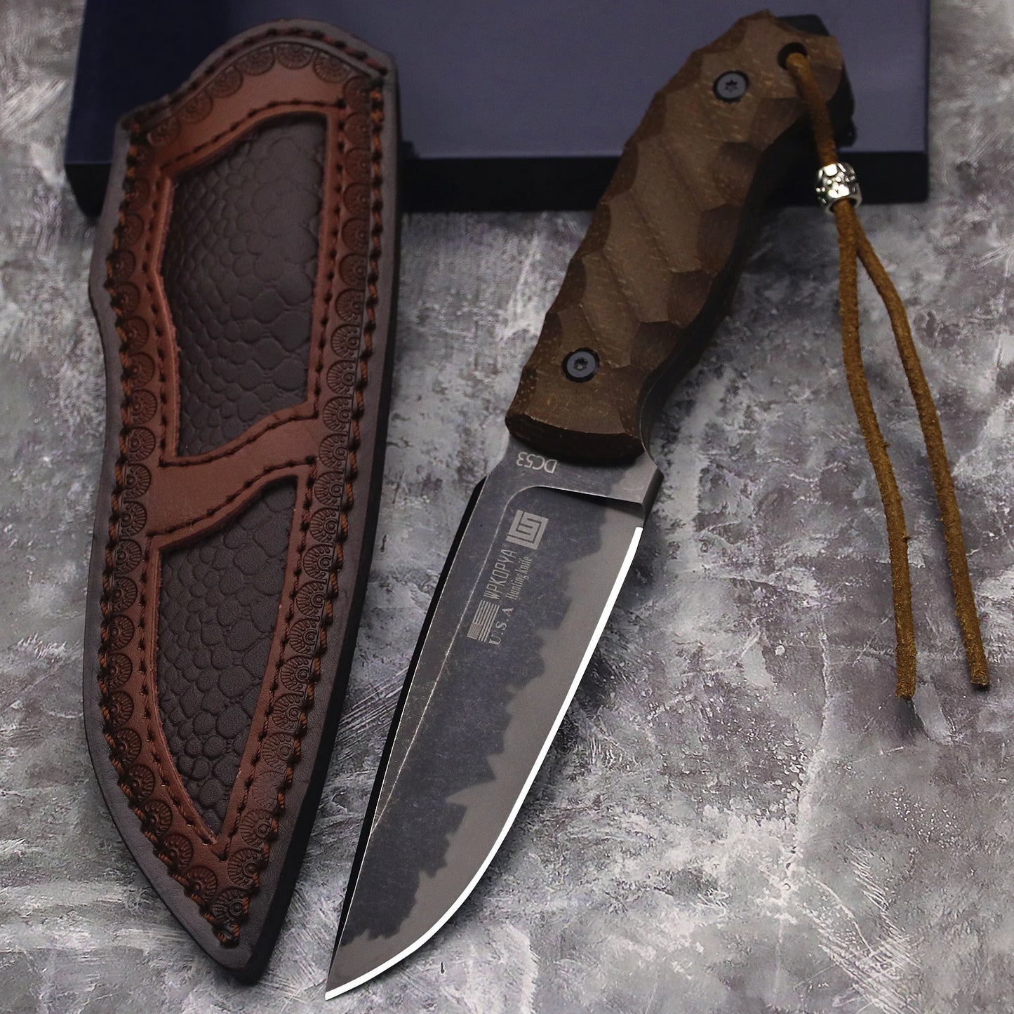 U.S.A Linen handle 6mm reinforced DC53 steel All Tang Outdoor hunting knife