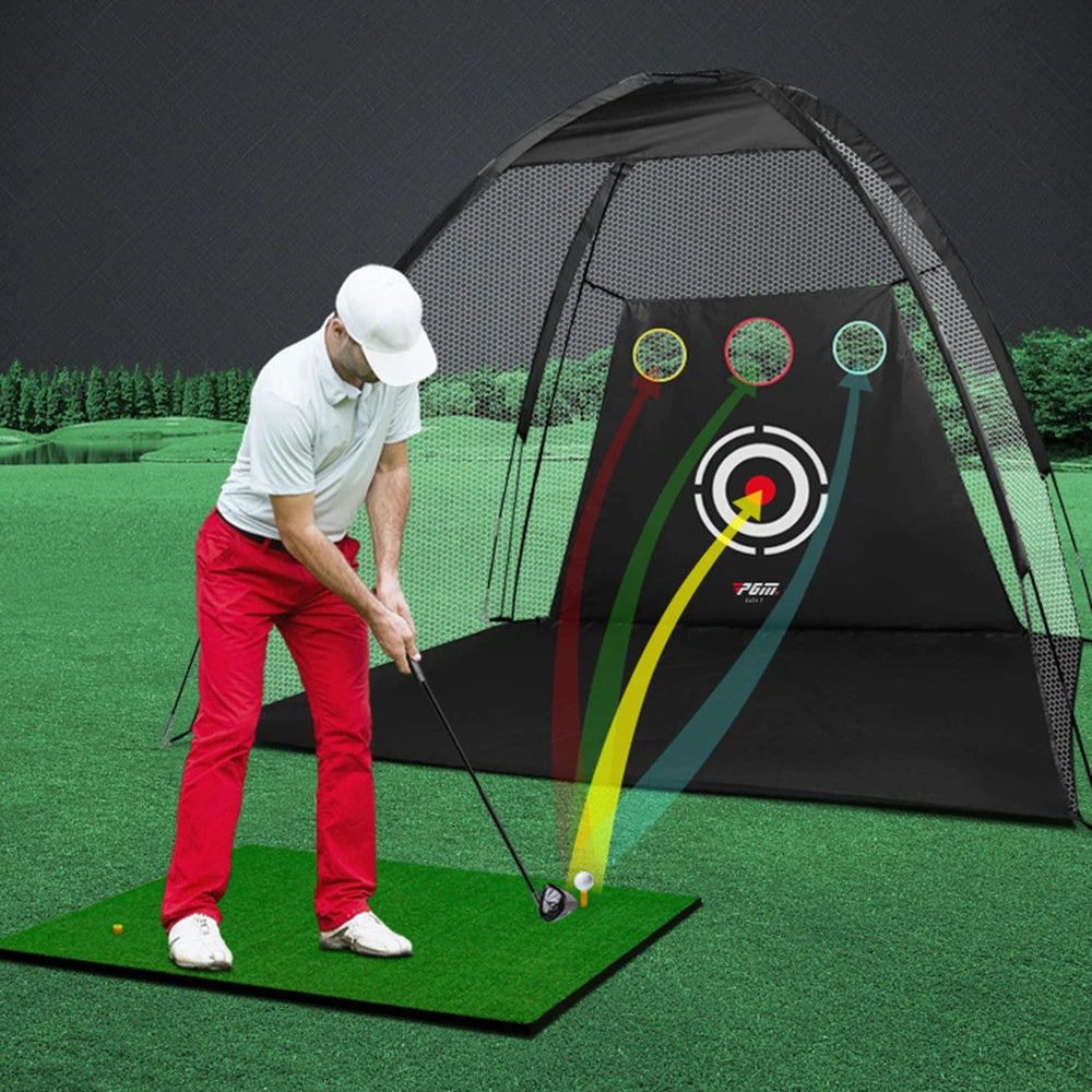 PGM Outdoor Golf Practice Tent Net With Pole Cutting Holes Portable Indoor Cutting Batting Strike Cage Swing Practitioner