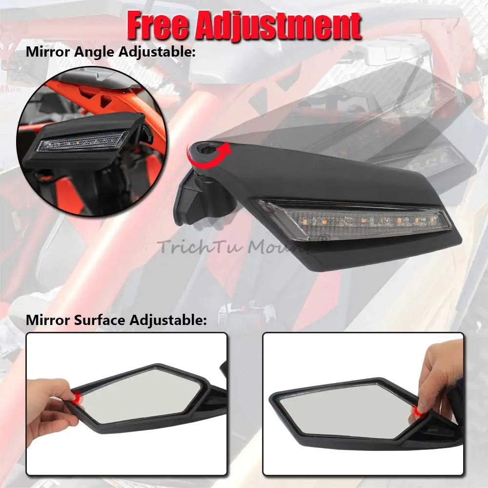 Rear View Mirror LED Turn Signal Light Side Mirrors For Can-Am Maverick