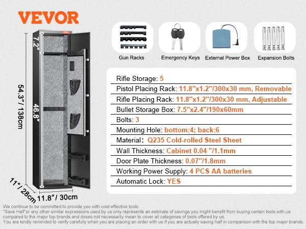 VEVOR 3-8 Rifles Gun Safe with Digital Keypad