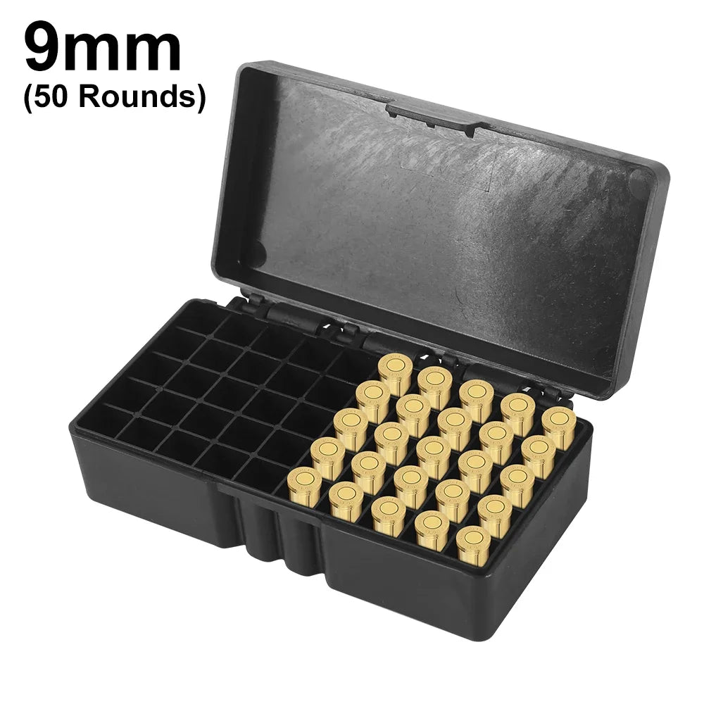 50/100 Rounds Tactical Bullet Box 9mm/.223/.38Super Pistol Rifle Ammo Carry Storage Box