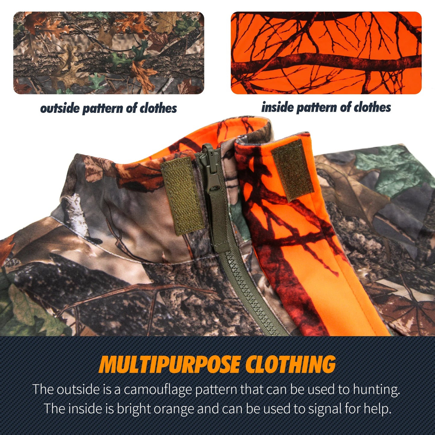 Orange Camo Hunting Vest, Reversible