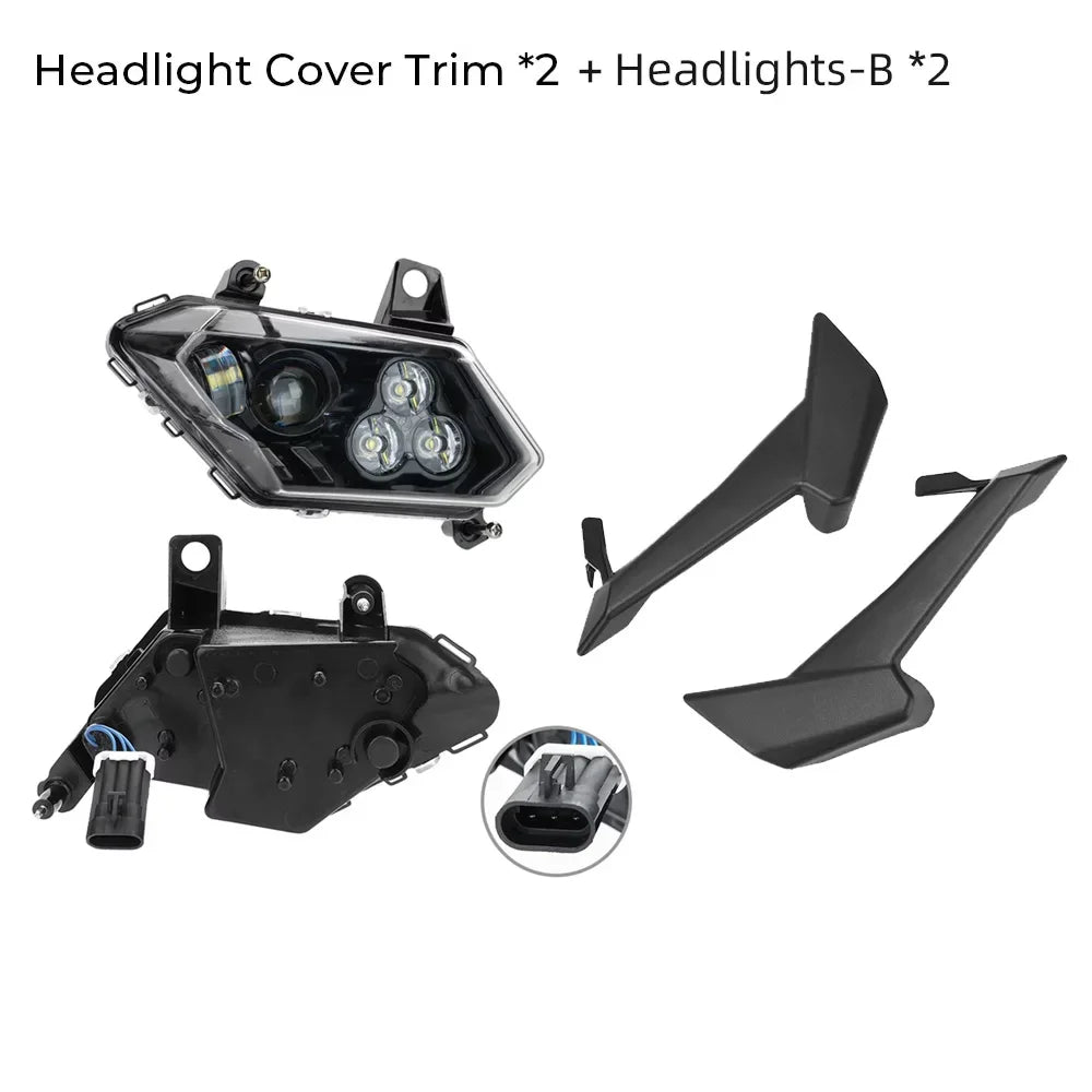 LED Headlights Assembly Head Lamp & Cover High/Low Beam for Can-Am Maverick