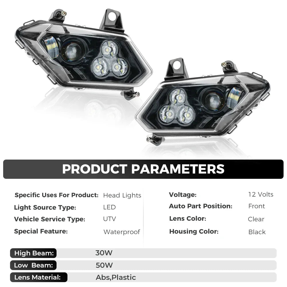 LED Headlights Assembly Head Lamp & Cover High/Low Beam for Can-Am Maverick