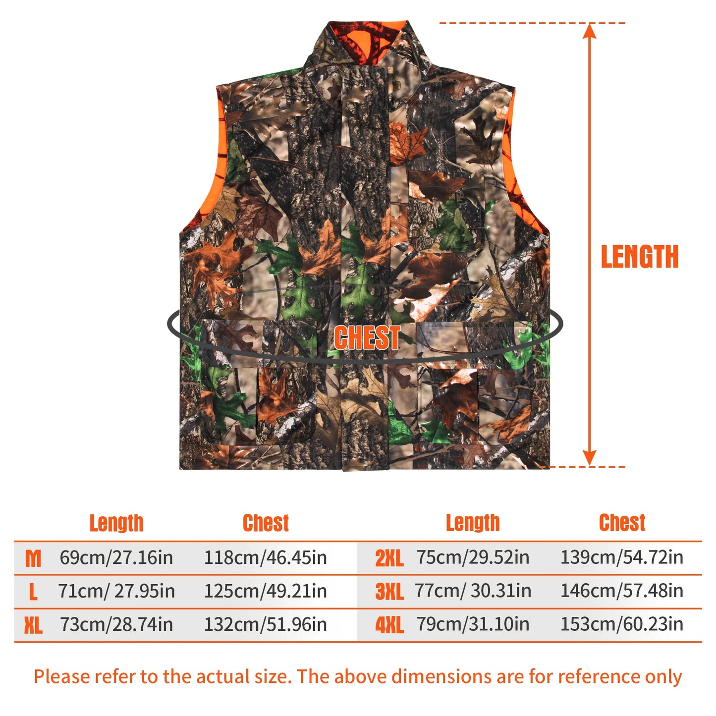 Orange Camo Hunting Vest, Reversible