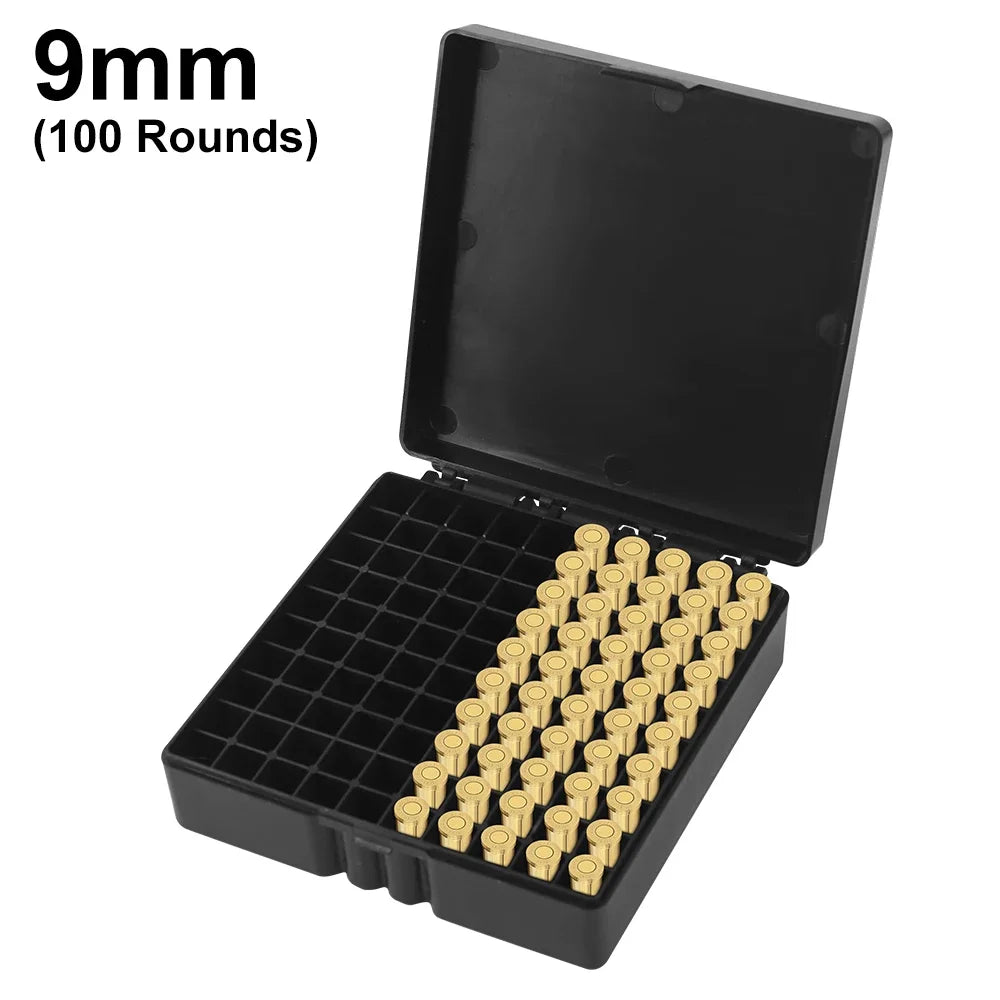 50/100 Rounds Tactical Bullet Box 9mm/.223/.38Super Pistol Rifle Ammo Carry Storage Box