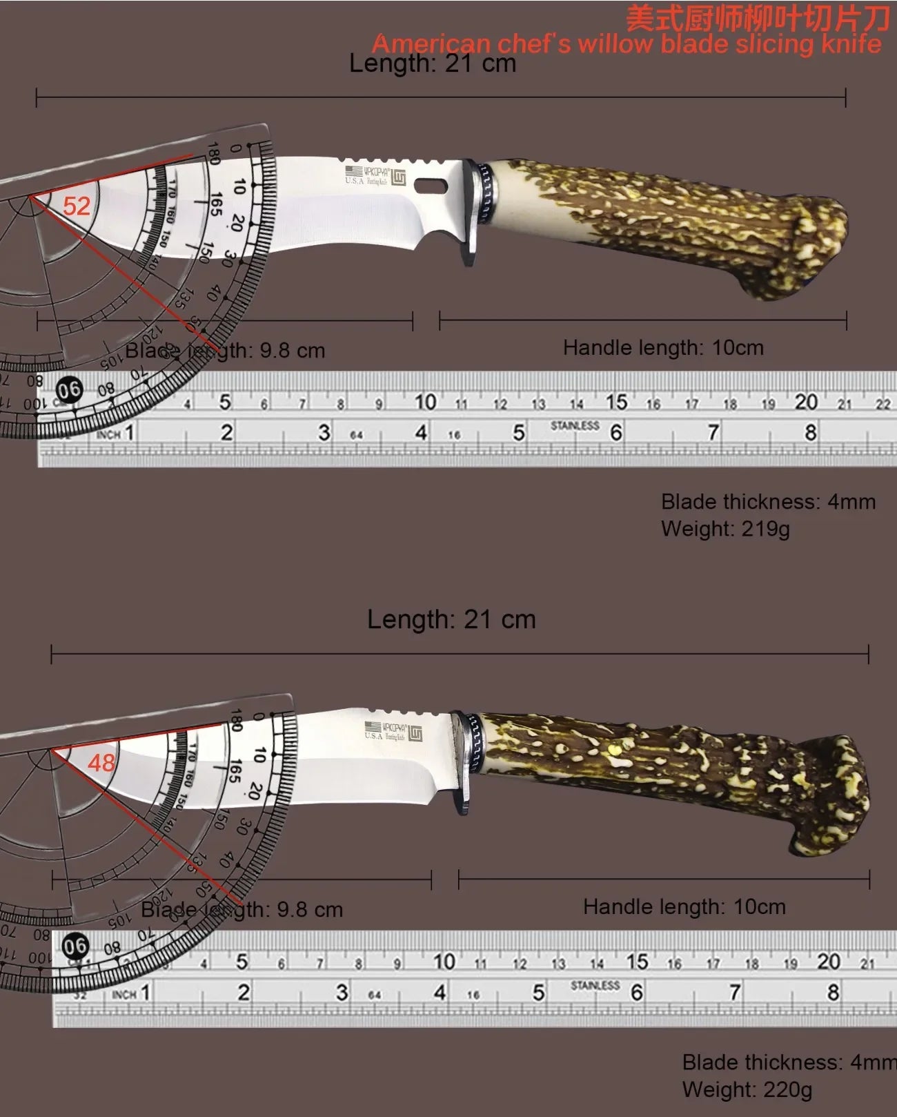 Straight Knife with antler handle